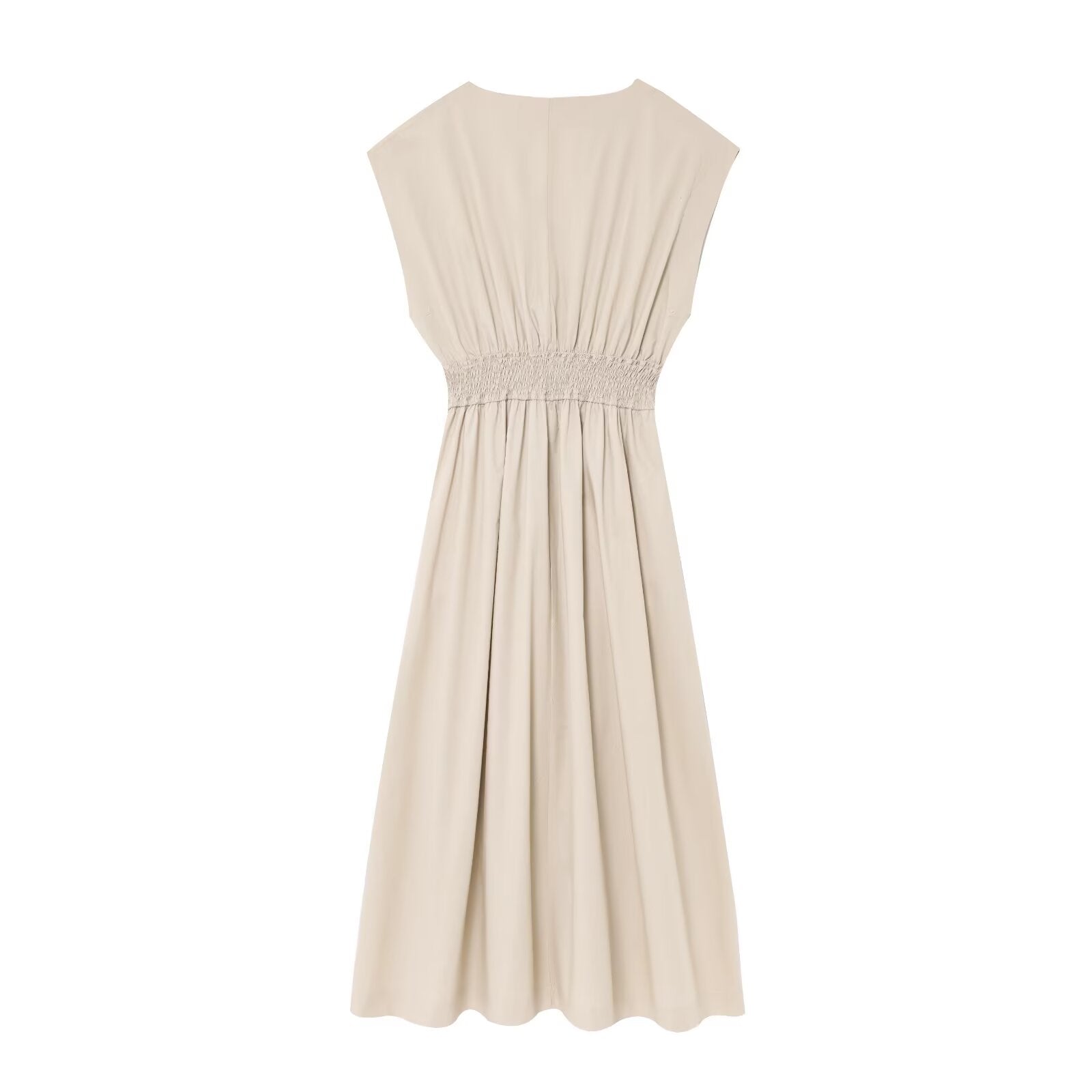 Women's new fashion pleated decoration casual V-neck sleeveless MIDI dress