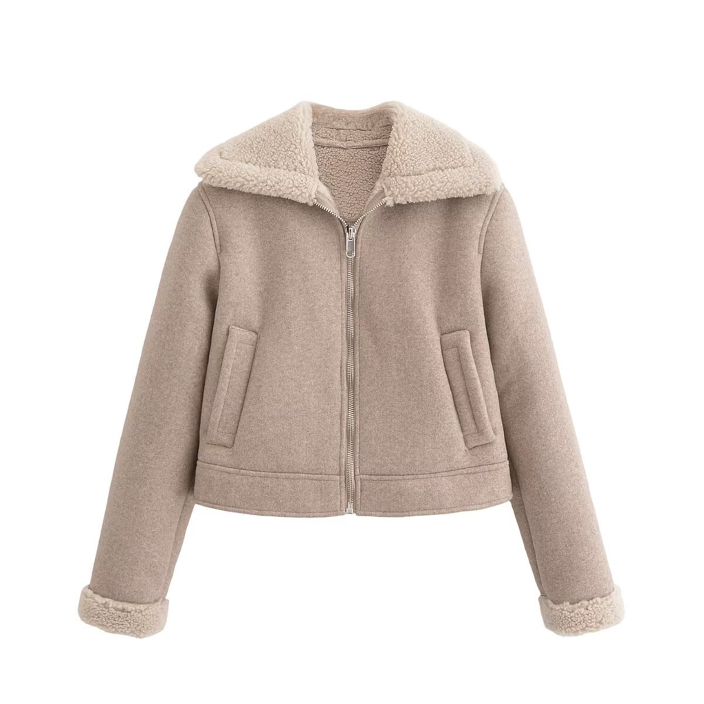 Women's casual short fur Leather jacket Coat