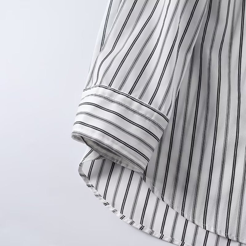 Women's 2026 loose stand collar striped shirt