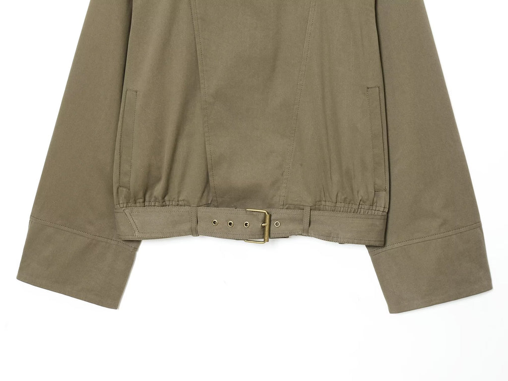 Women's with Belt casual stand collar Windbreaker coat