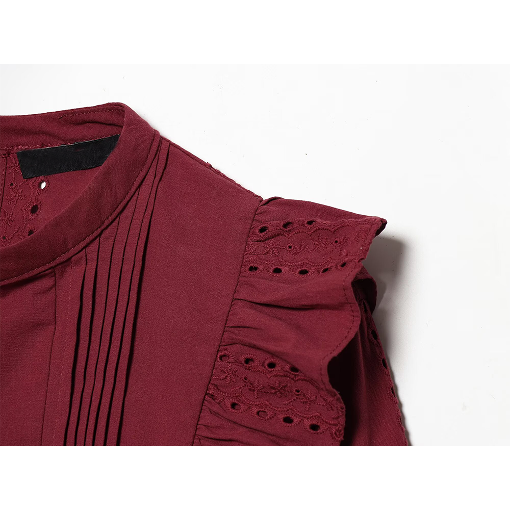 Women's casual hollowed out embroidered shirt