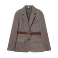Women's with Belt herringbone diagonal Blazer Coat