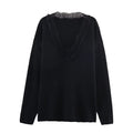 Women's lace decorated loose V-neck knitted sweater