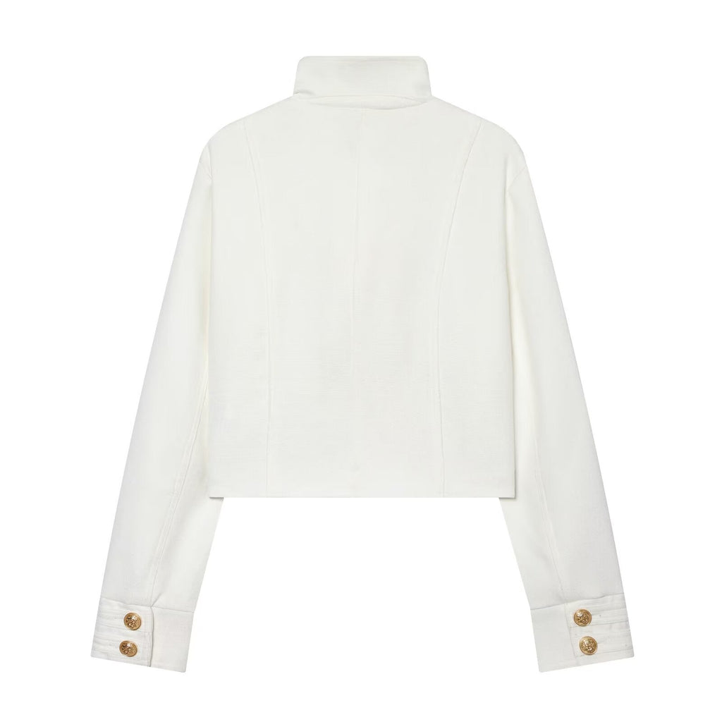 Women's standing collar double breasted short jacket