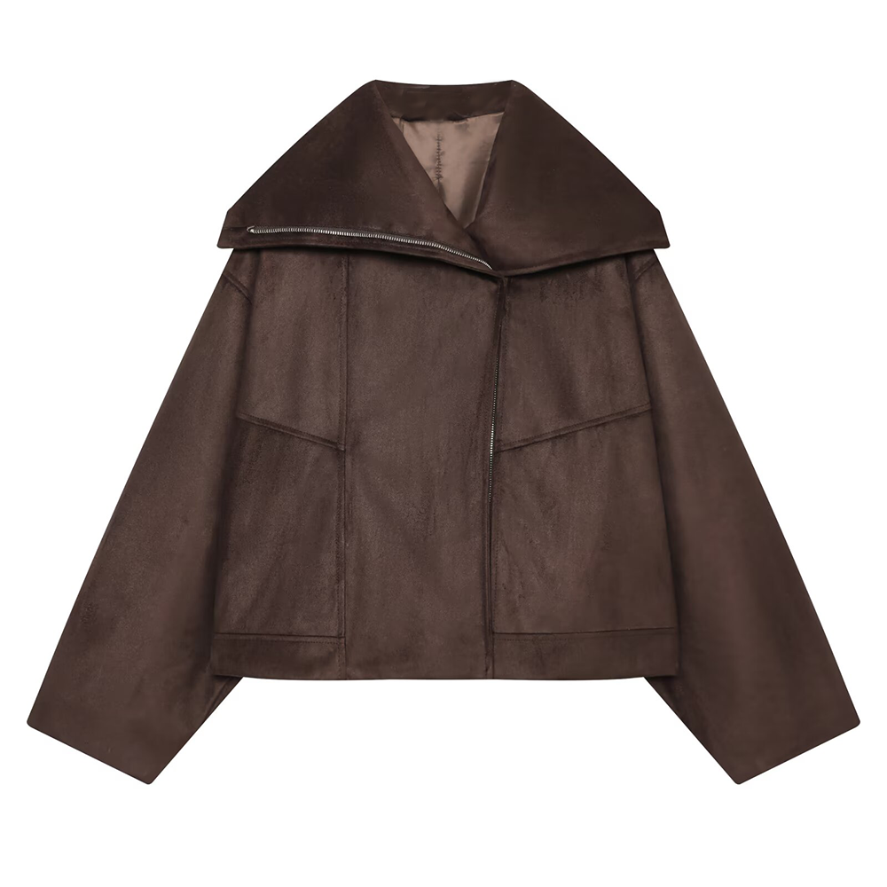 Women's suede textured large collar pilot jacket Coat