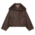 Women's suede textured large collar pilot jacket Coat