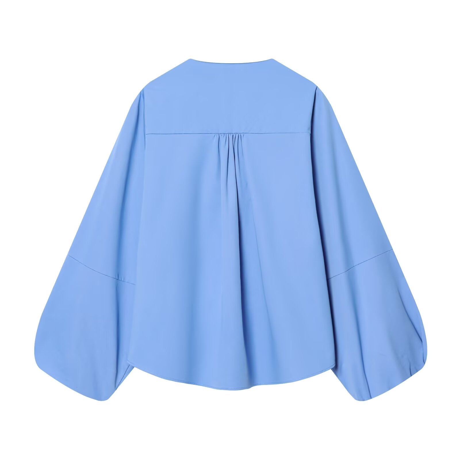 Women's O Neck zipper balloon sleeve poplin shirt