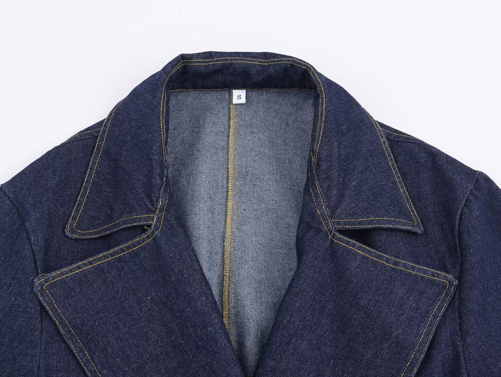 Women's new fashion with Belt loose short denim windbreaker Coat