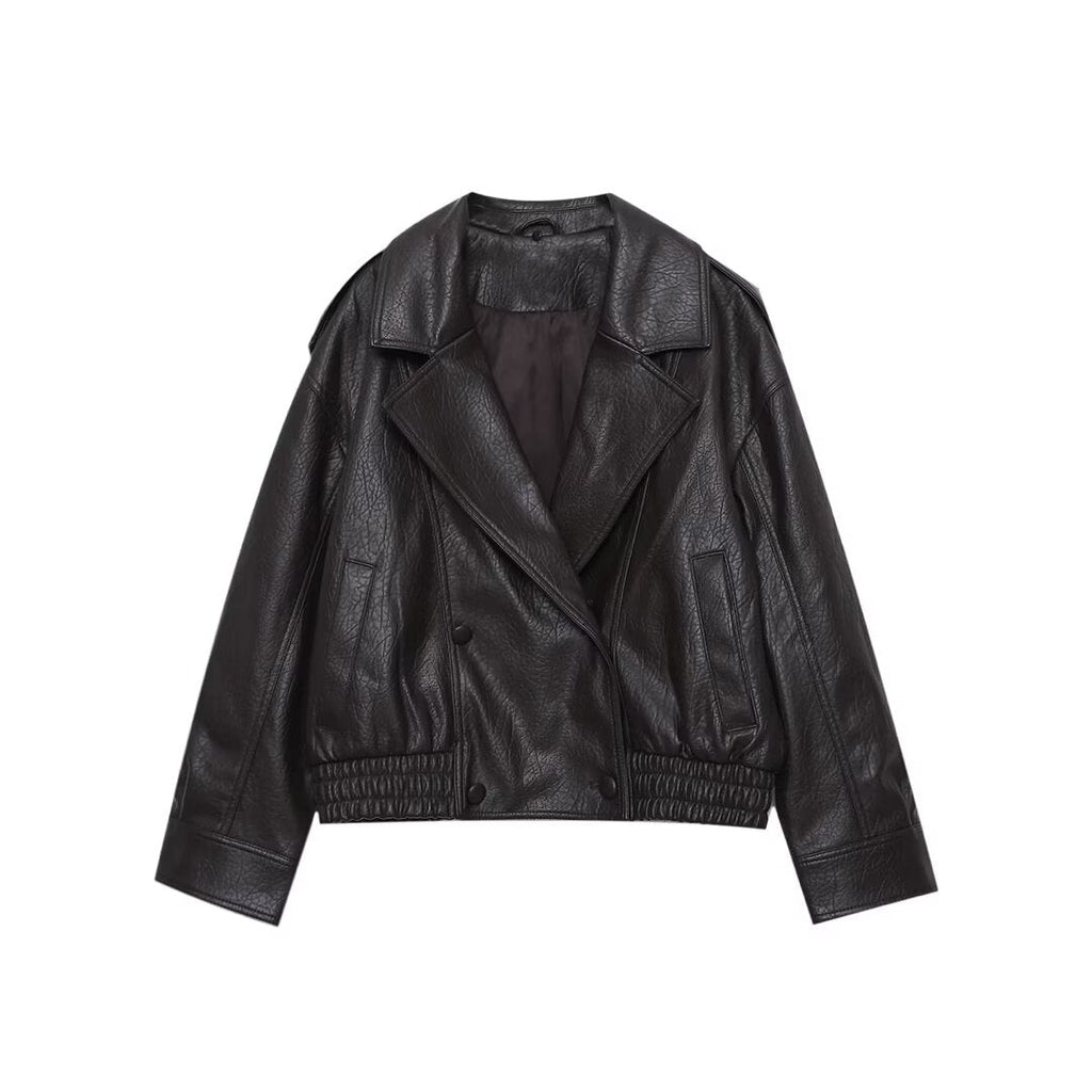 Women's detachable collar Faux Leather jacket Coat