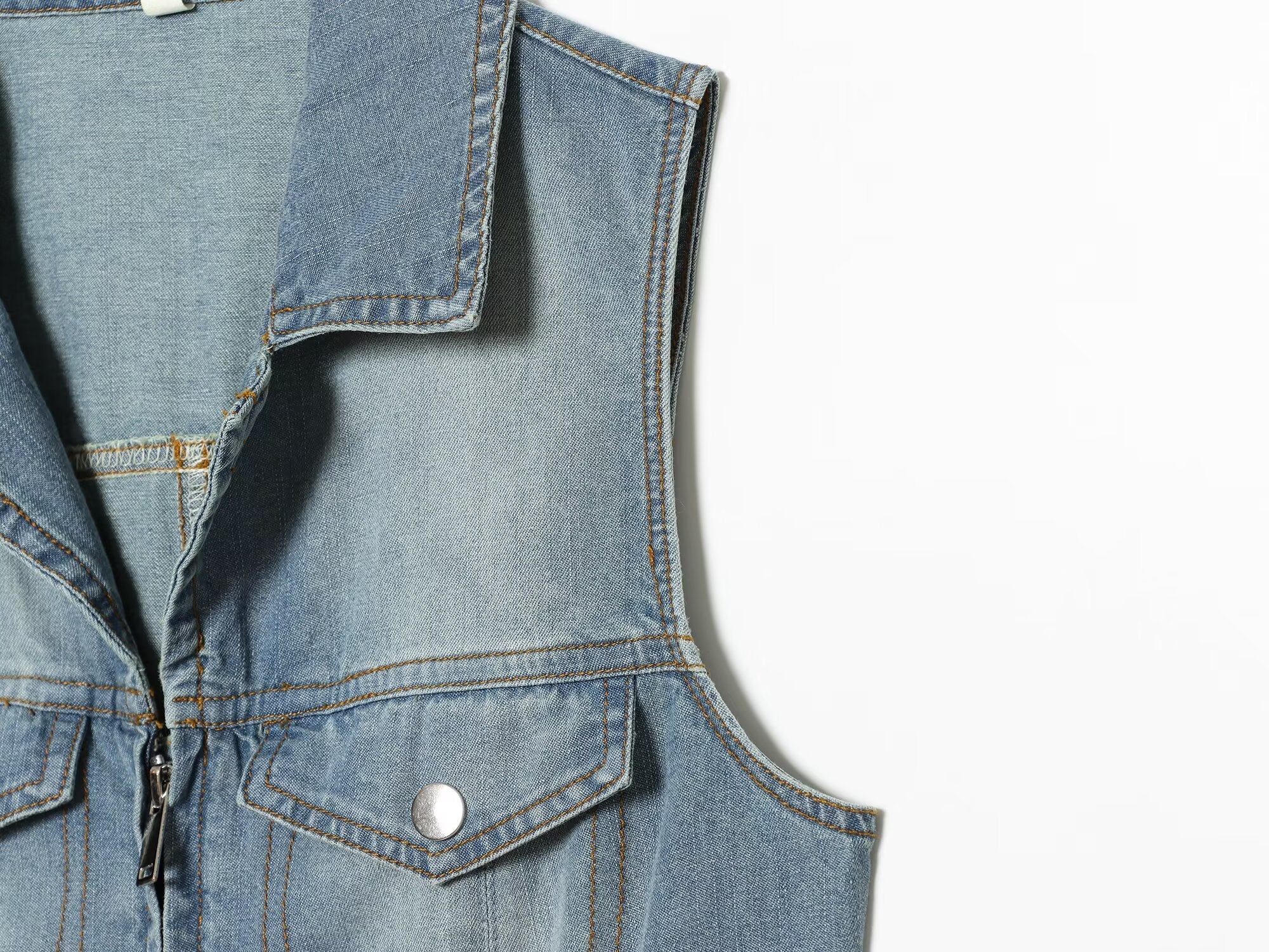 Women's sleeveless lapel denim dress