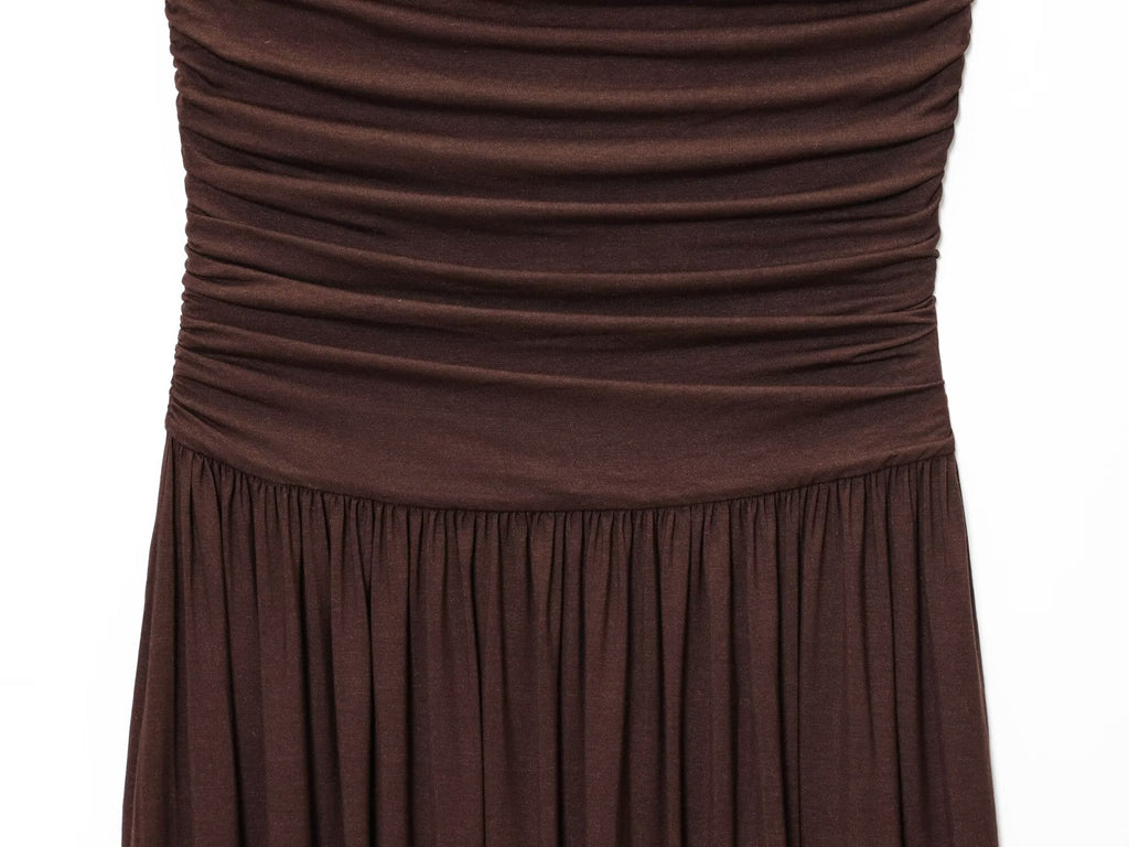Summer women's fashion vacation style strapless pleated MIDI dress