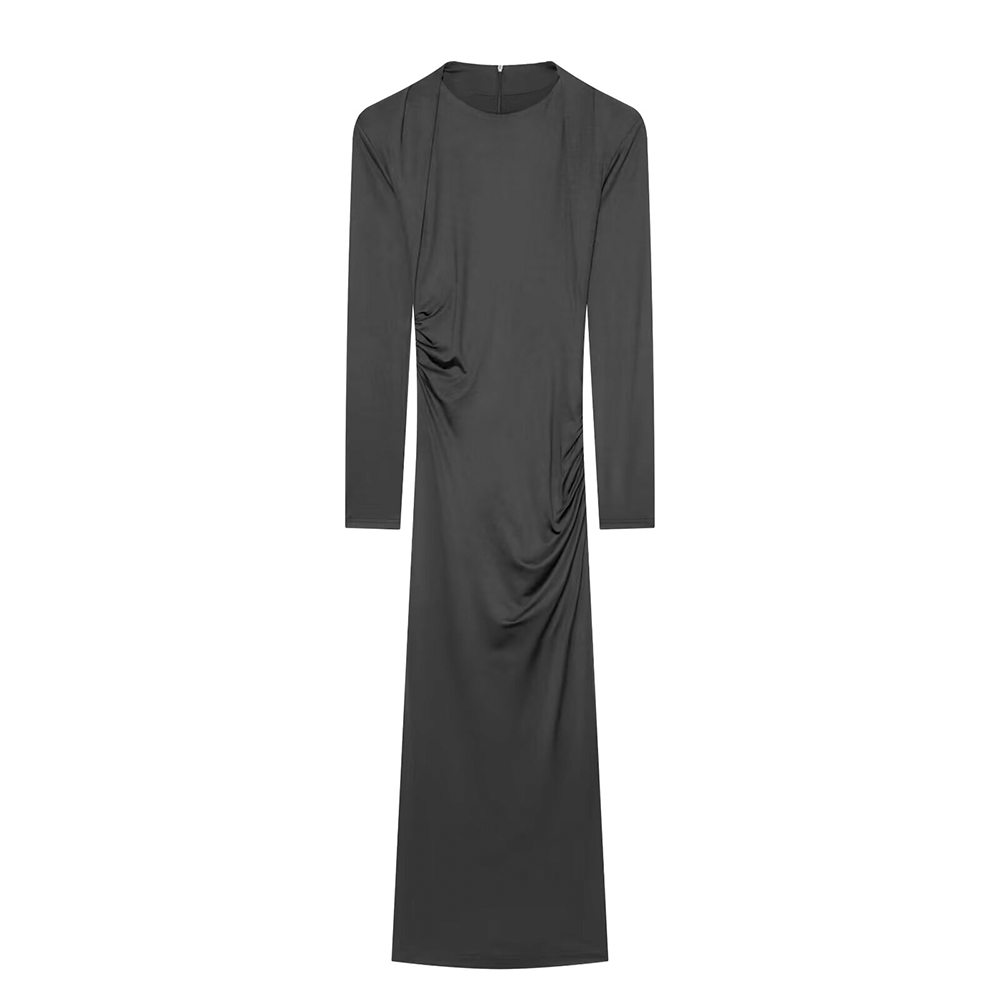 Women's with shoulder pads slim pleated MIDI dress
