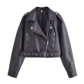Women's with Belt short Faux Leather jacket Coat