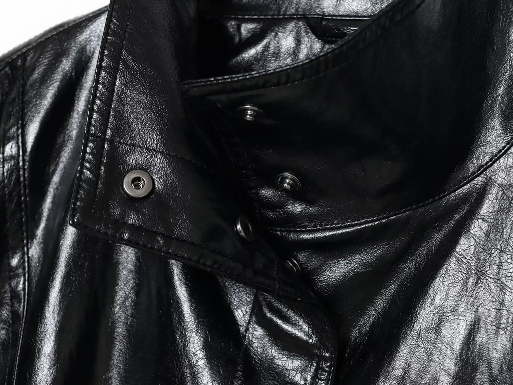Women's loose faux leather pilot jacket Coat