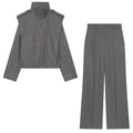 suit Women's 2 pieces strap decorative side zipper jacket Coat+Pants