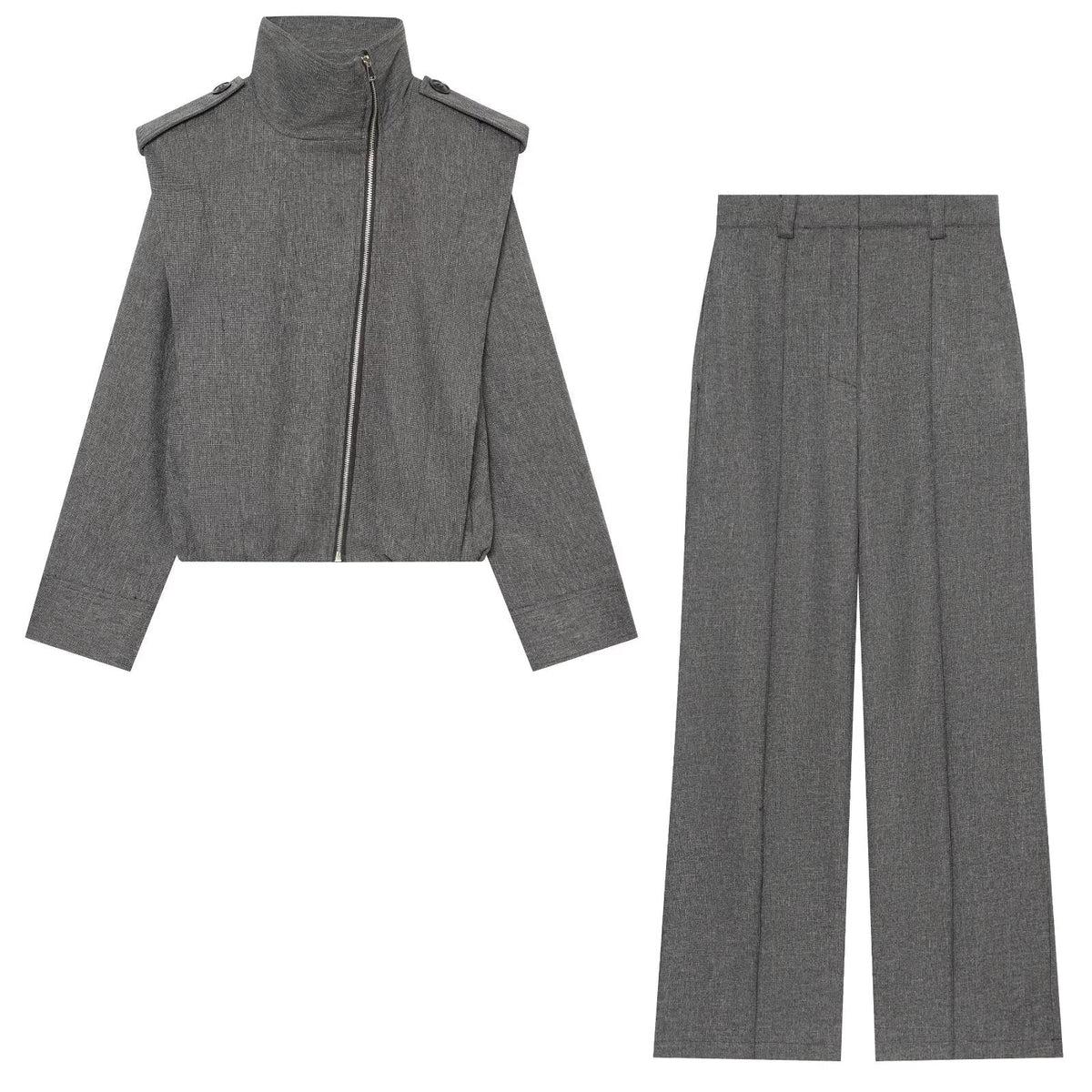 suit Women's 2 pieces strap decorative side zipper jacket Coat+Pants