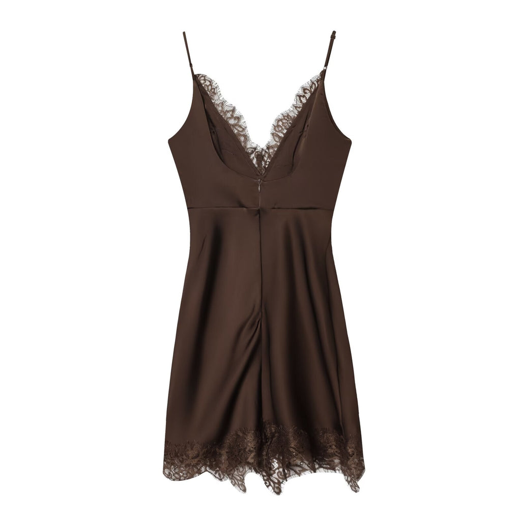Women's New Fashion Sexy V-neck Lace suspender Mini Dress