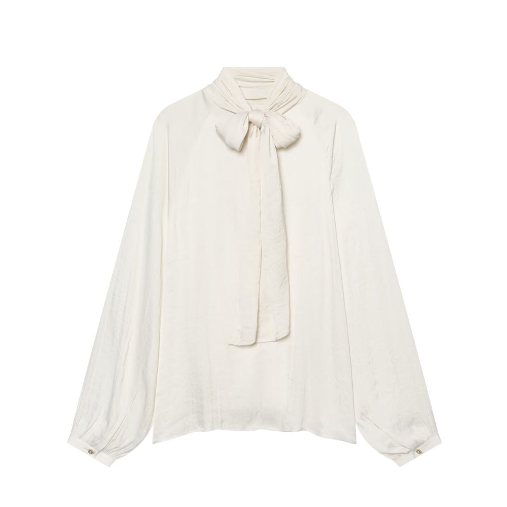 Women's bow decoration casual draped shirt