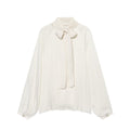 Women's bow decoration casual draped shirt
