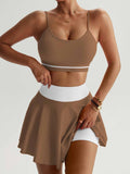 Women's New Fashion Joker Seamless Yoga Suit Shock-proof Running Bra Anti-exposure Fitness Tennis Skirt