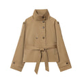 Women's New Fashion With Belt Short Double breasted Windbreaker Coat