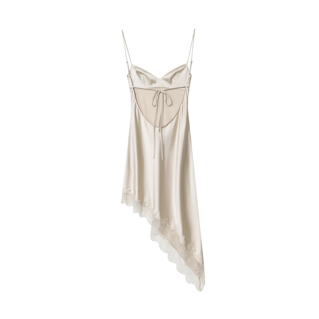 Women's Lace Satin Texture suspender Midi Dress