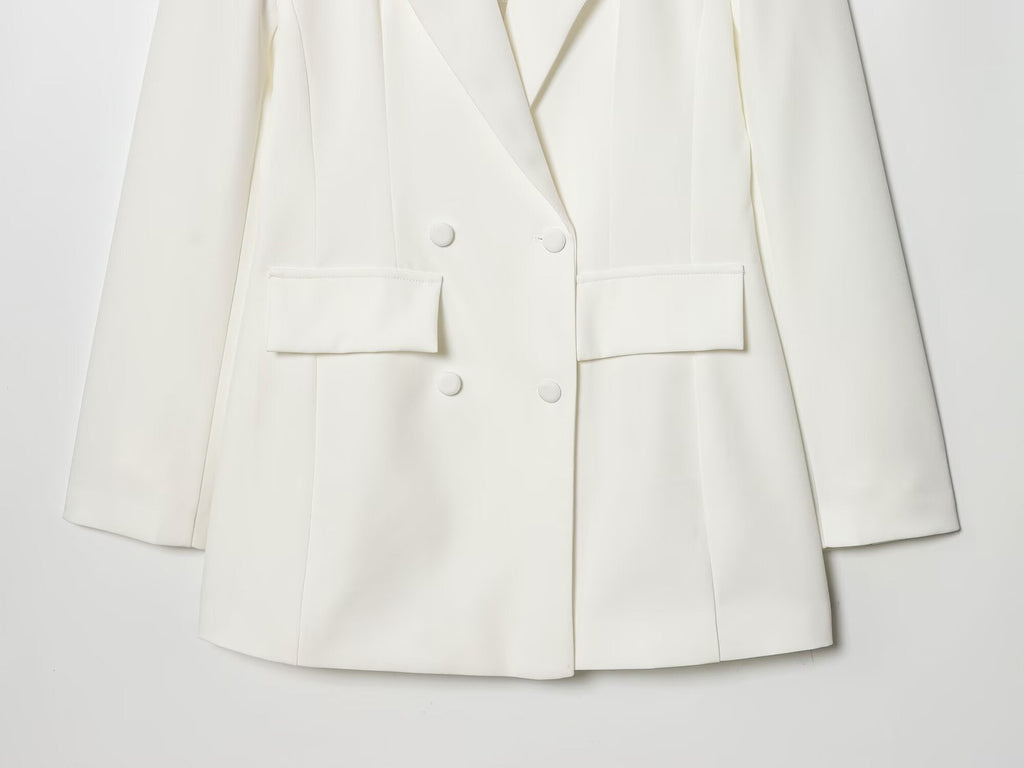 Women's solid slim double breasted Blazer Coat