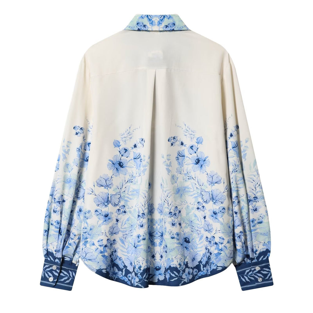 suit Women's 2 pieces loose printed Lapel shirt+Pants
