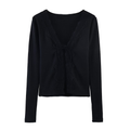 Women's slim V-neck ribbed patchwork top