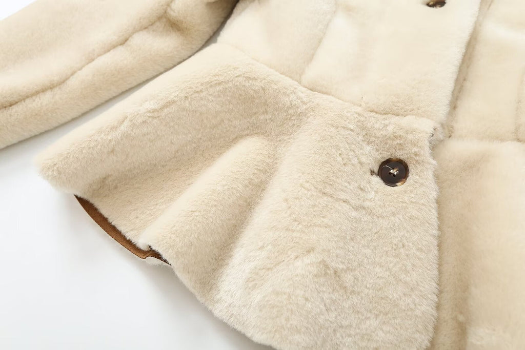 Women's faux fur effect round neck jacket Coat
