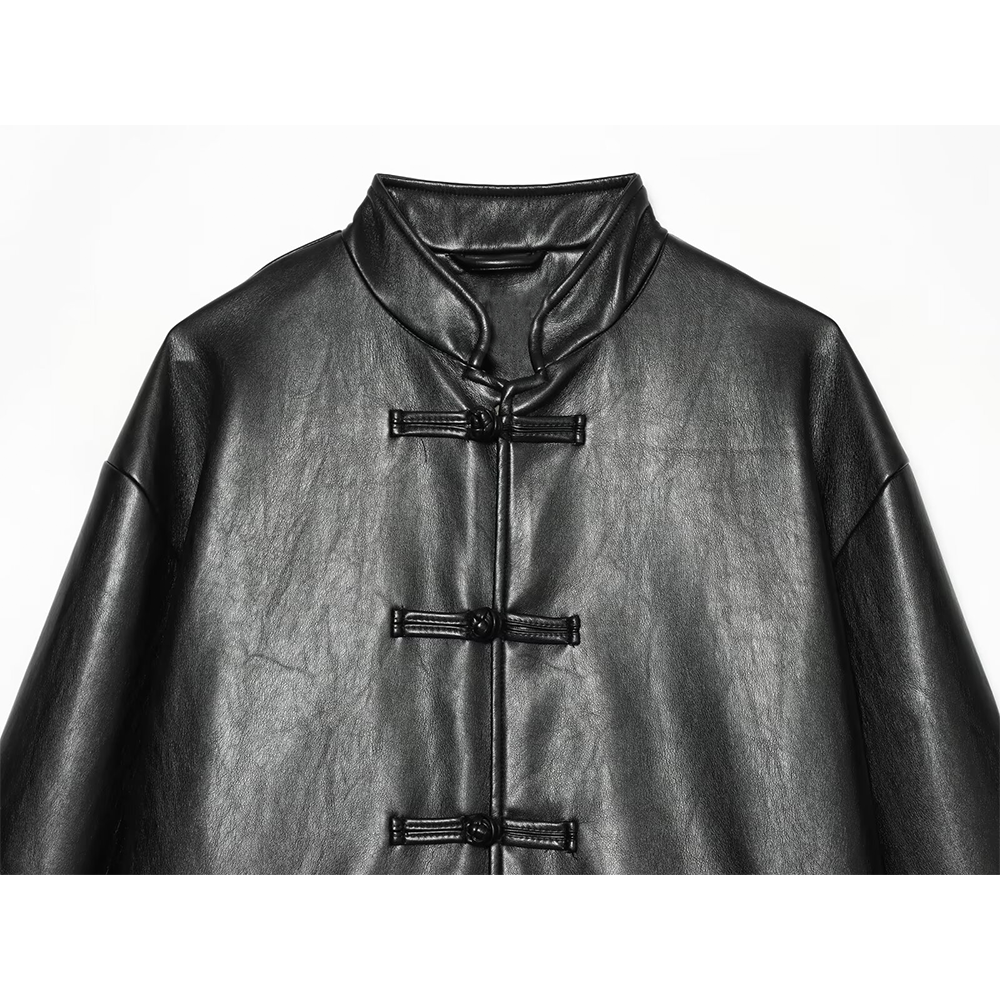 Women's rope knot buckle leather effect jacket Coat