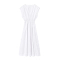Women's new fashion pleated decoration casual V-neck sleeveless MIDI dress