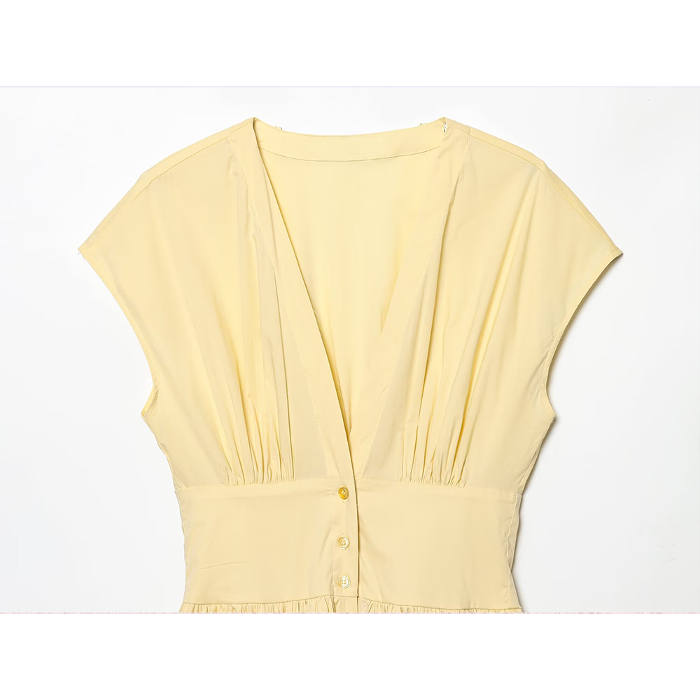 Women's V-neck Button-up poplin mini dress