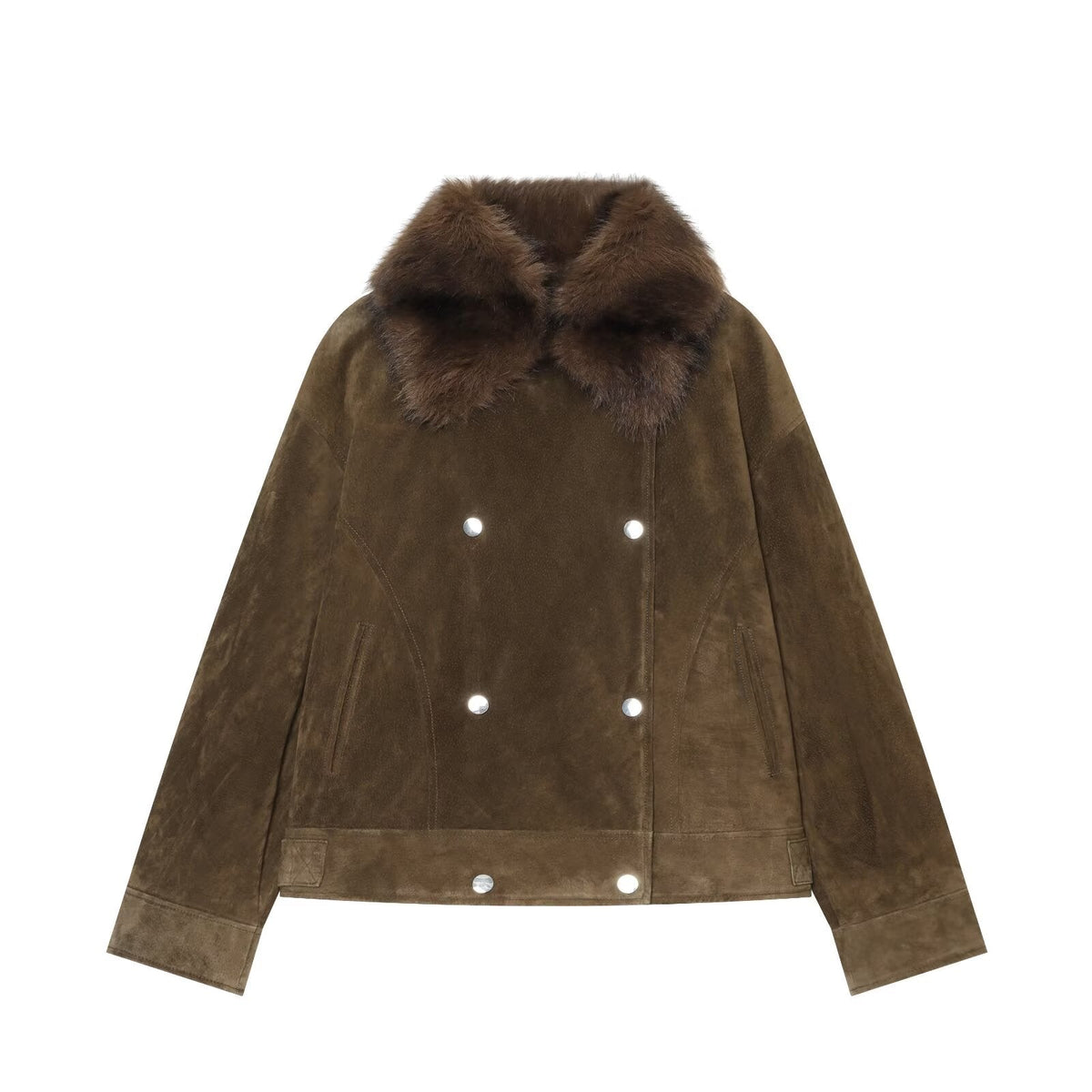 Women's fur collar patchwork leather cotton jacket Coat
