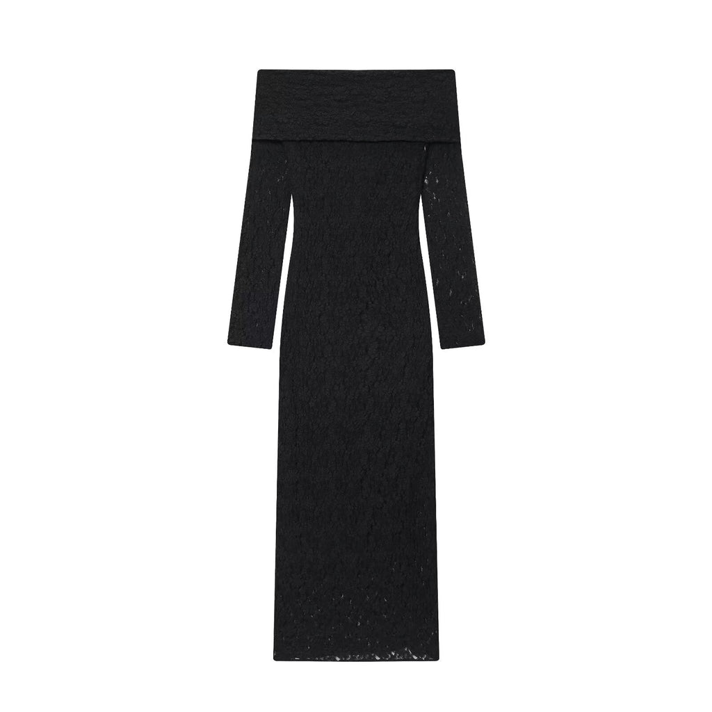 Women's new fashion black lace strapless MIDI dress