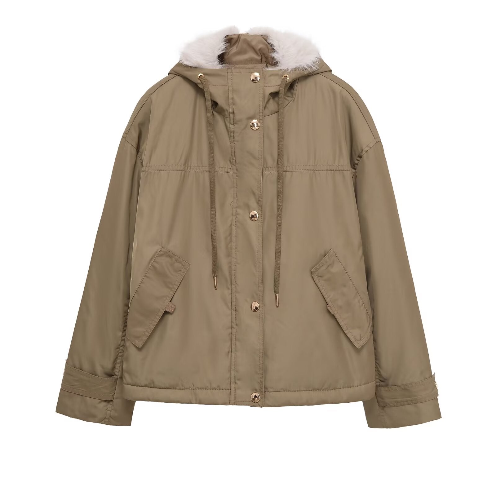 Women's faux fur effect hooded short parka coat