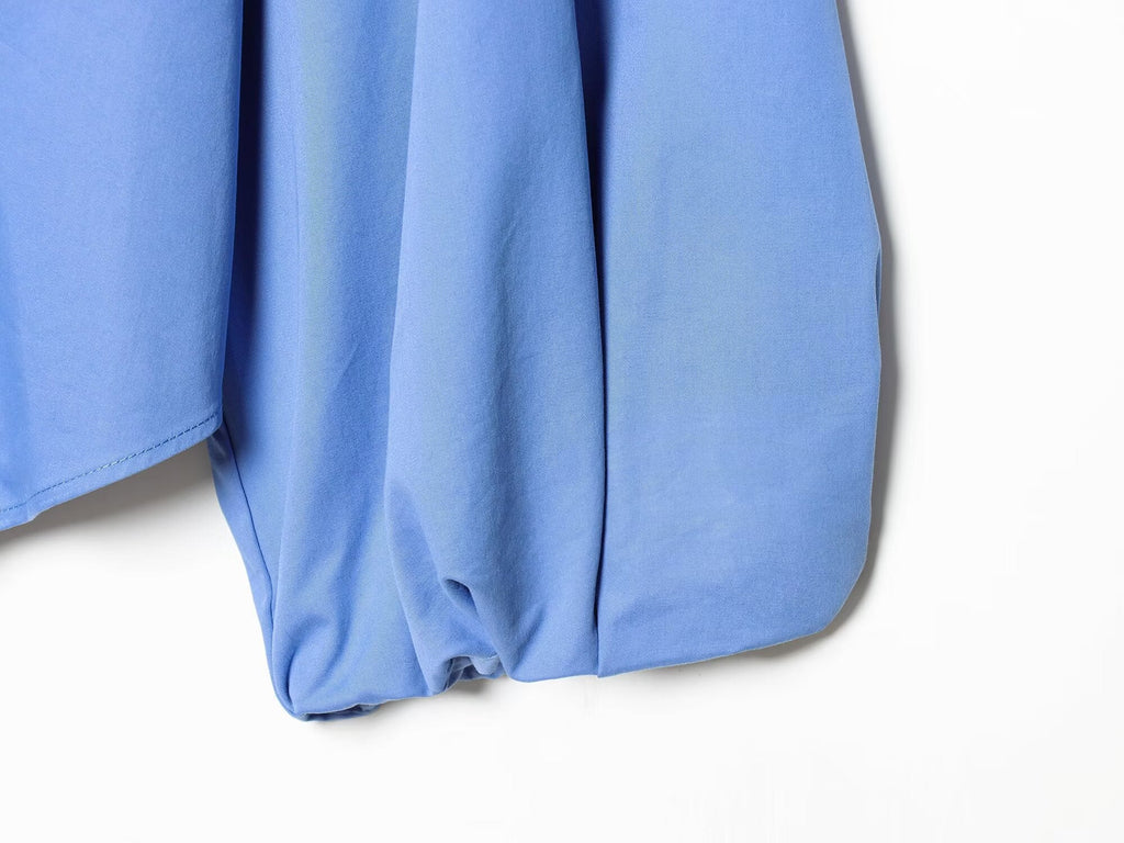 Women's O Neck zipper balloon sleeve poplin shirt