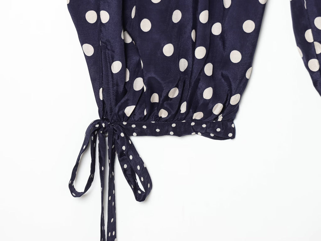 Women's bow decoration polka dot lantern pants