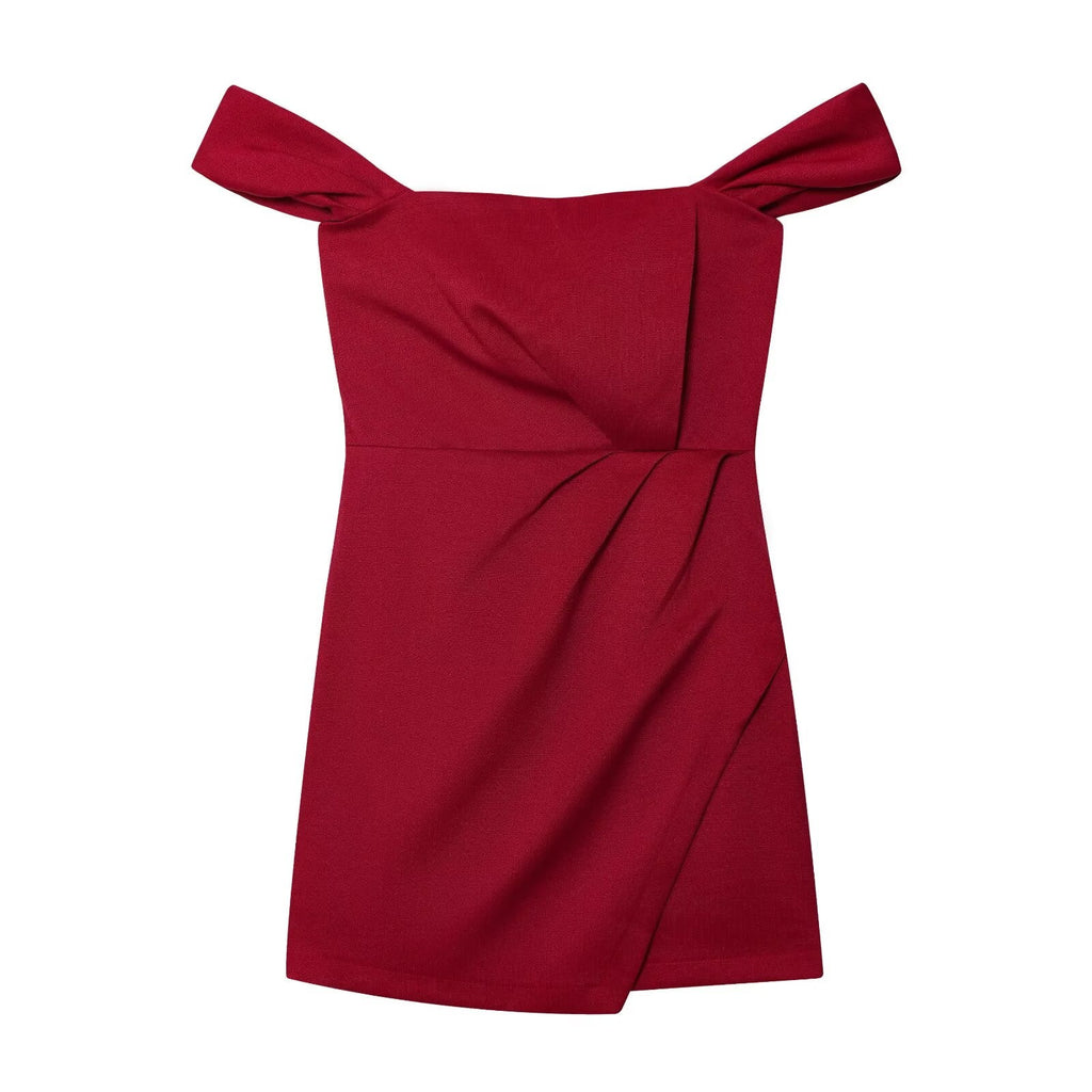 Women's new fashion off shoulder sleeveless pleated mini dress