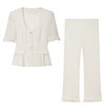 suit Women's 2 pieces short sleeved layered decorative hem Coat+flared pants