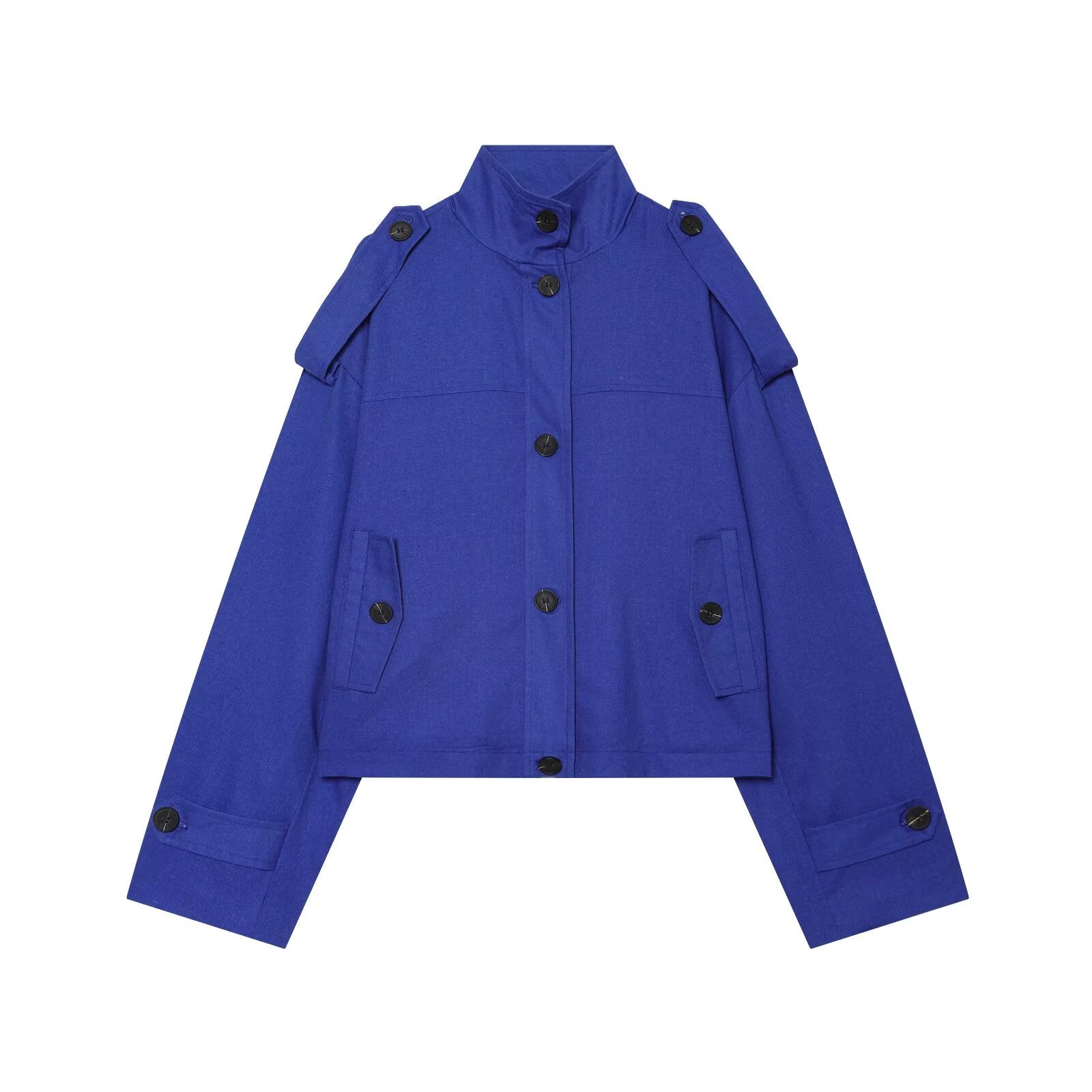 Women's standing collar linen blend Coat