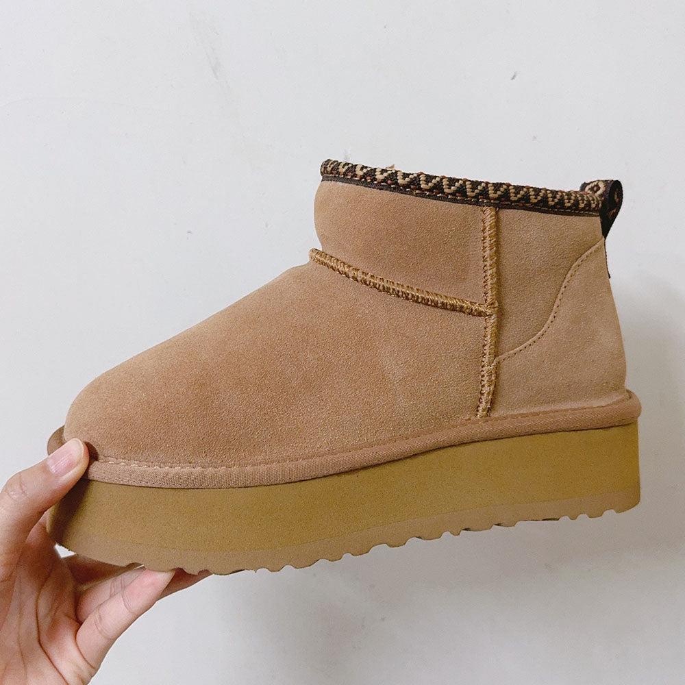 Women's thick-soled short tube woven snow boots