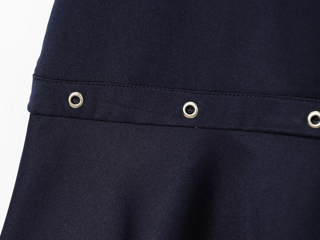 Women's new fashion rivet decoration asymmetric mini dress