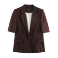 Women's new fashion linen blend short sleeved suit jacket