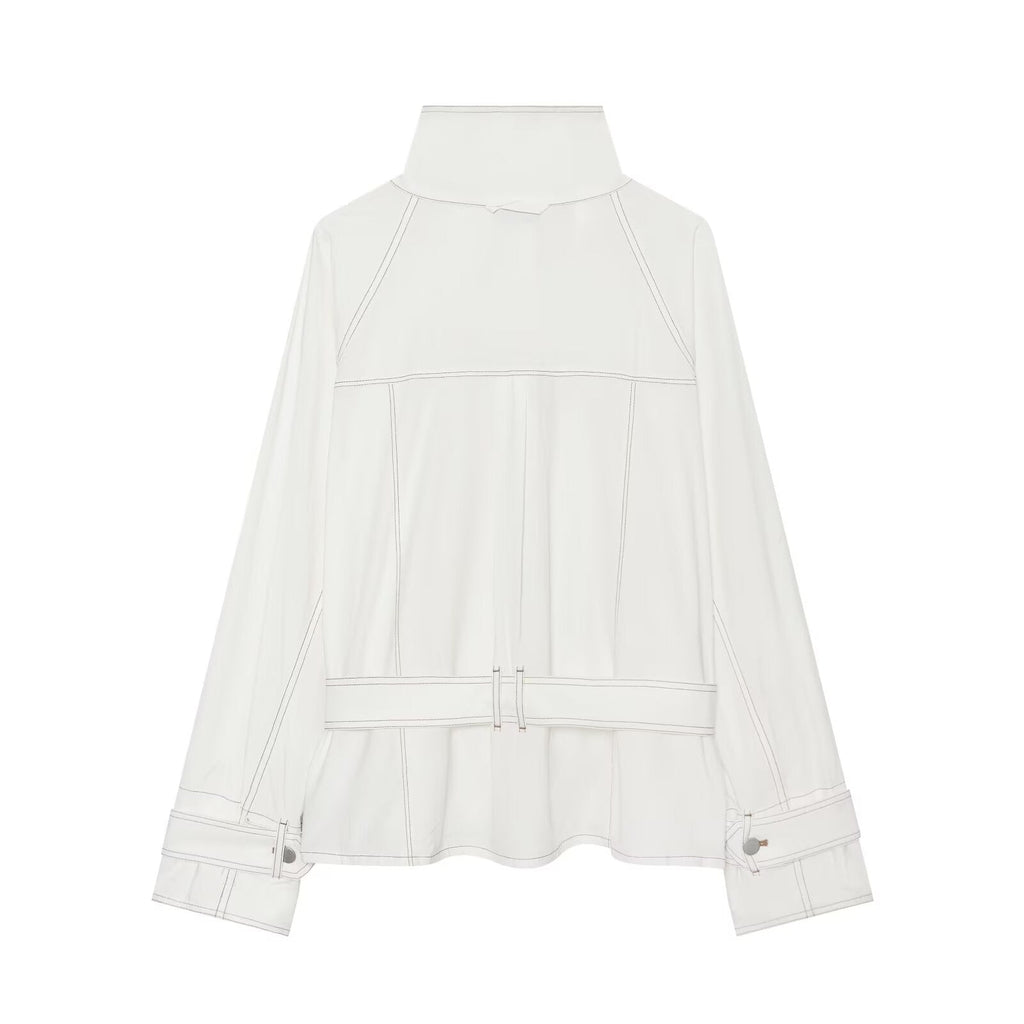 Women's contrasting bright line stand collar Coat