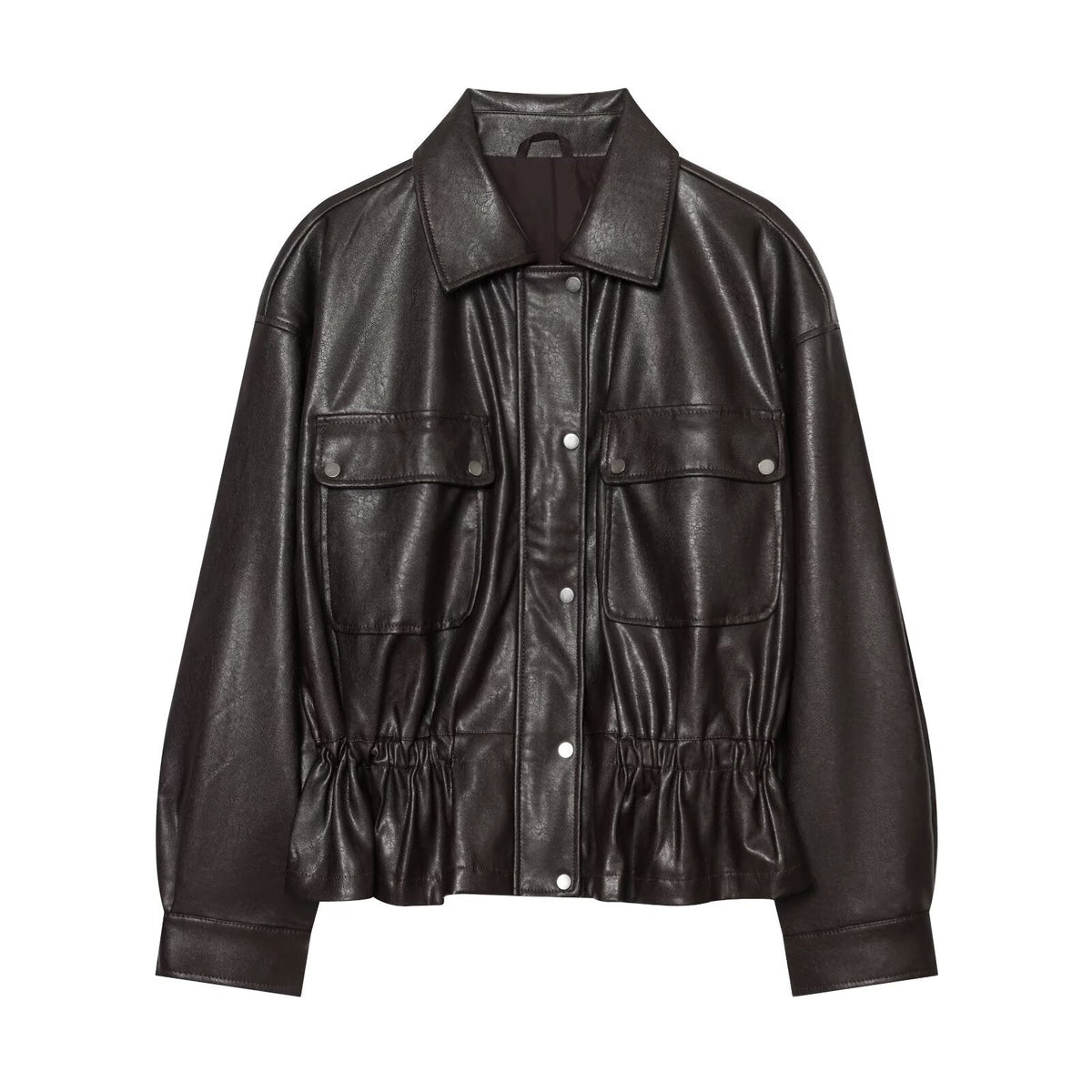 Women's skirt style hem imitation leather jacket Coat
