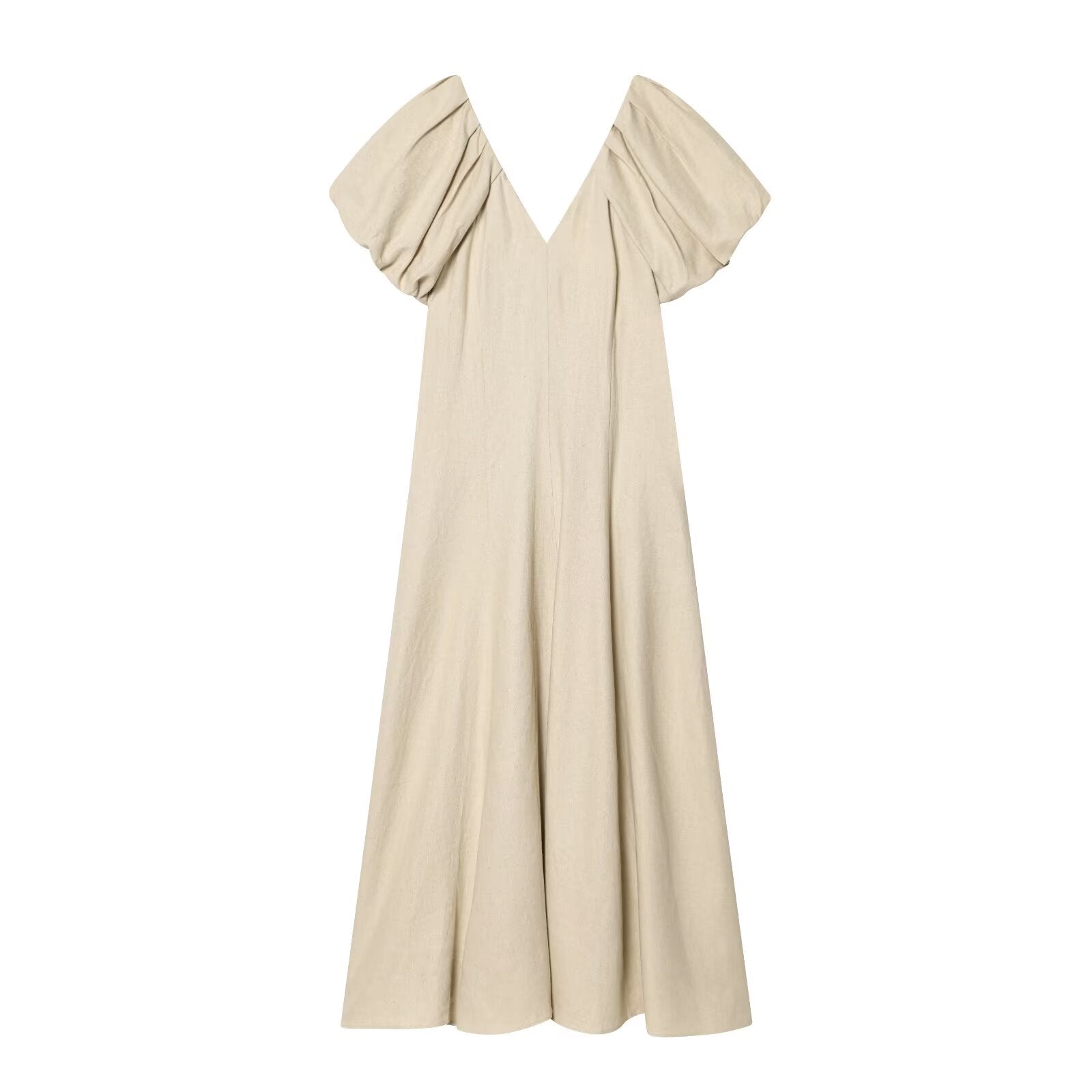Women's Bubble sleeve Linen Blend Midi Dress