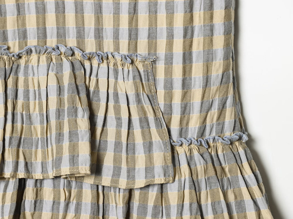 Women's layered decorative plaid suspender dress