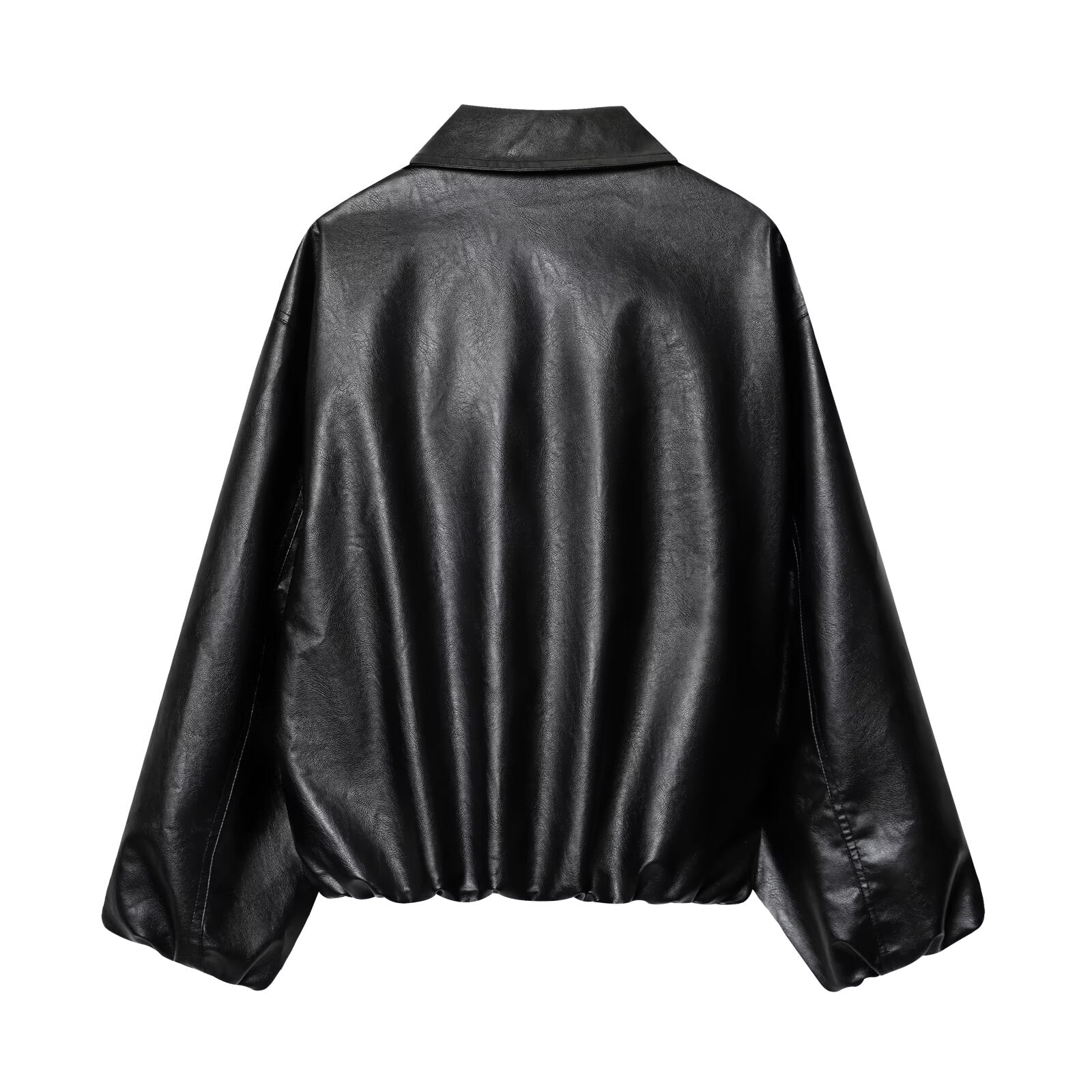 Women's new fashion loose zipper faux leather flight jacket Coat