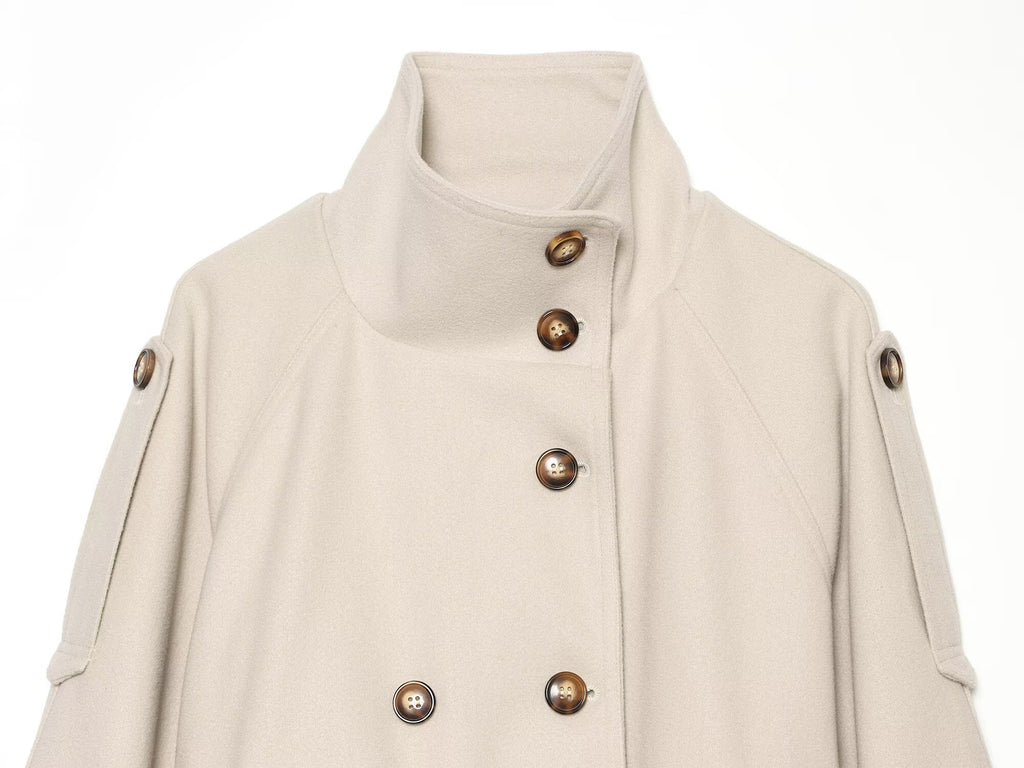 Women's with belt standing collar woolen coat